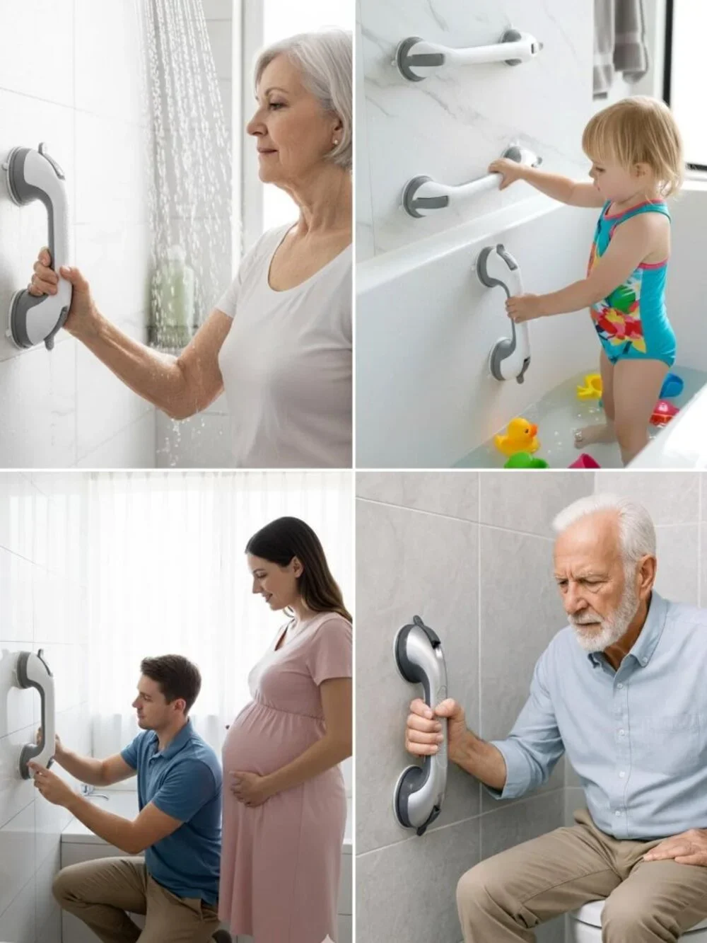 2 Pack Suction Cup Shower Grab Bars for Safety, Bathtub Handles for Seniors